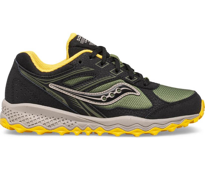 Saucony Cohesion Tr14 Lace Kids\' Sneakers Black / Olive / Yellow | Canada 854CTVE